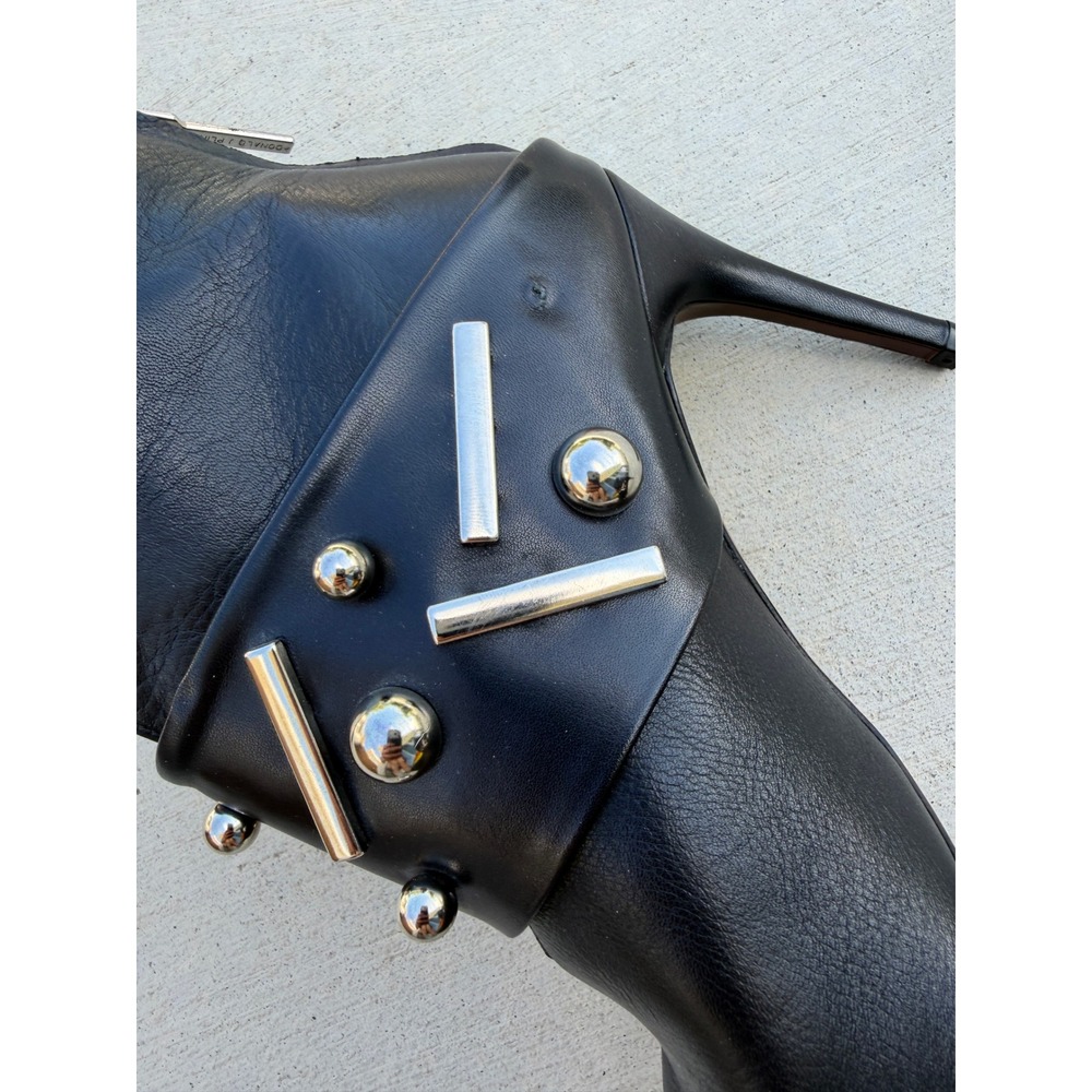 Donald J Pliner Black Leather Studded Stiletto Ankle Boots Made in Spain 7.5 - Picture 8 of 9